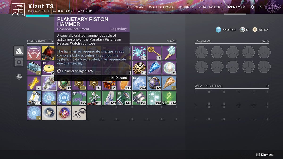 The Planetary Piston Hammer item in Destiny 2: Echoes