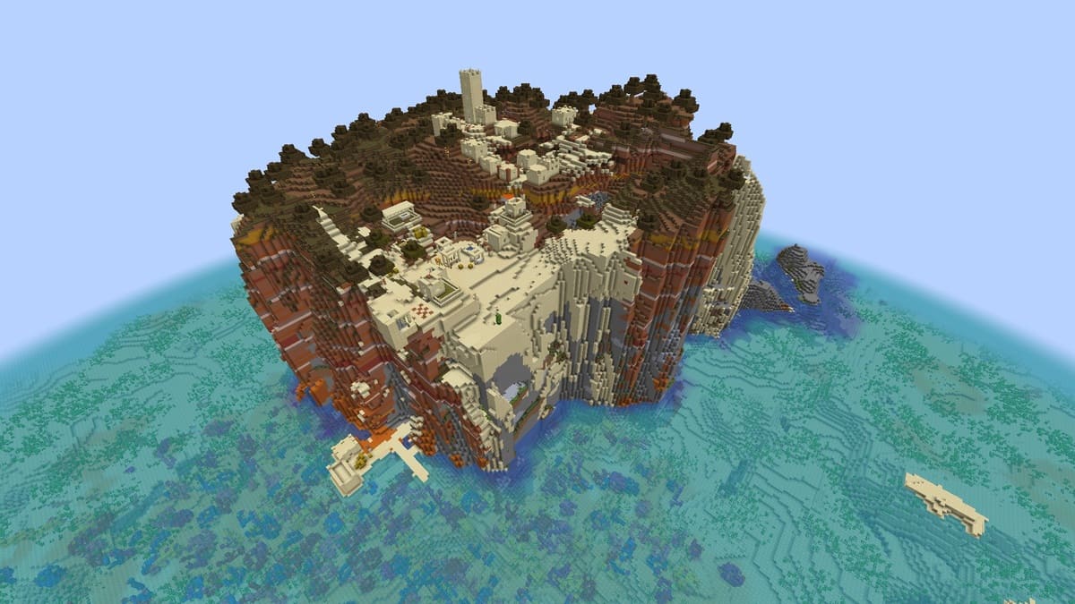 Survival island and village in Minecraft