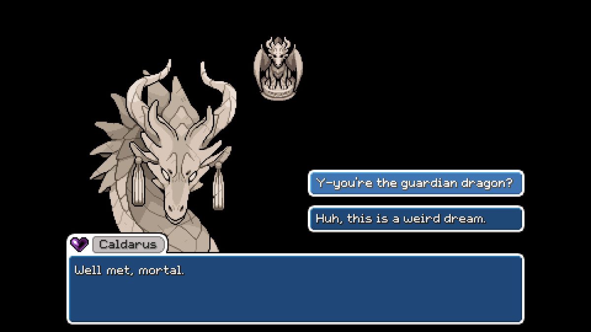 Player speaks with Caldarus in Fields of Mistria