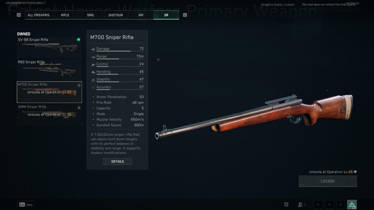 M700, in the weapon selection screen in Delta Force: Hawk Ops.