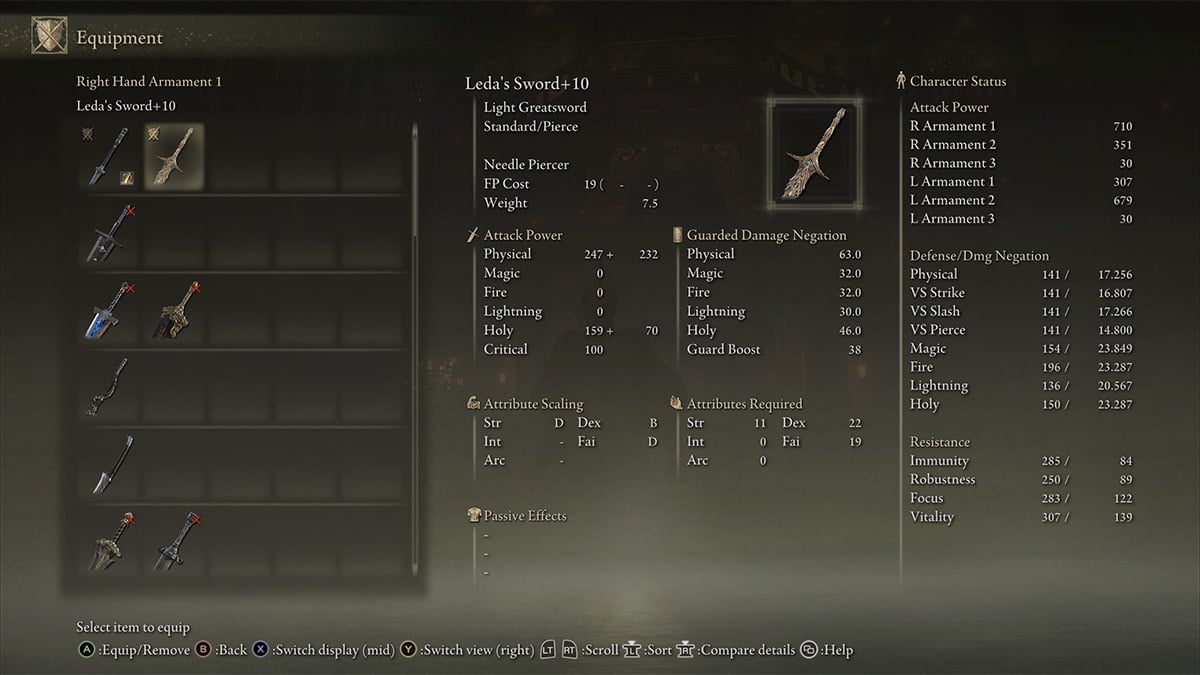 Leda's Sword stats in Elden Ring Shadow of the Erdtree