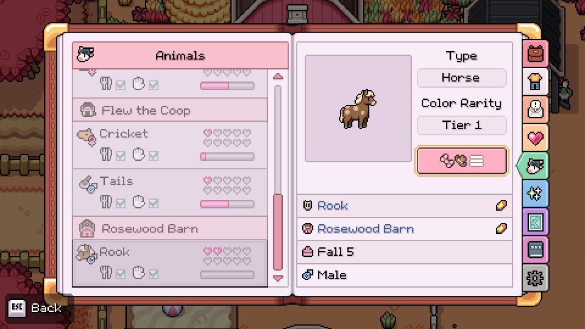 Player's Horse profile in Fields of Mistria