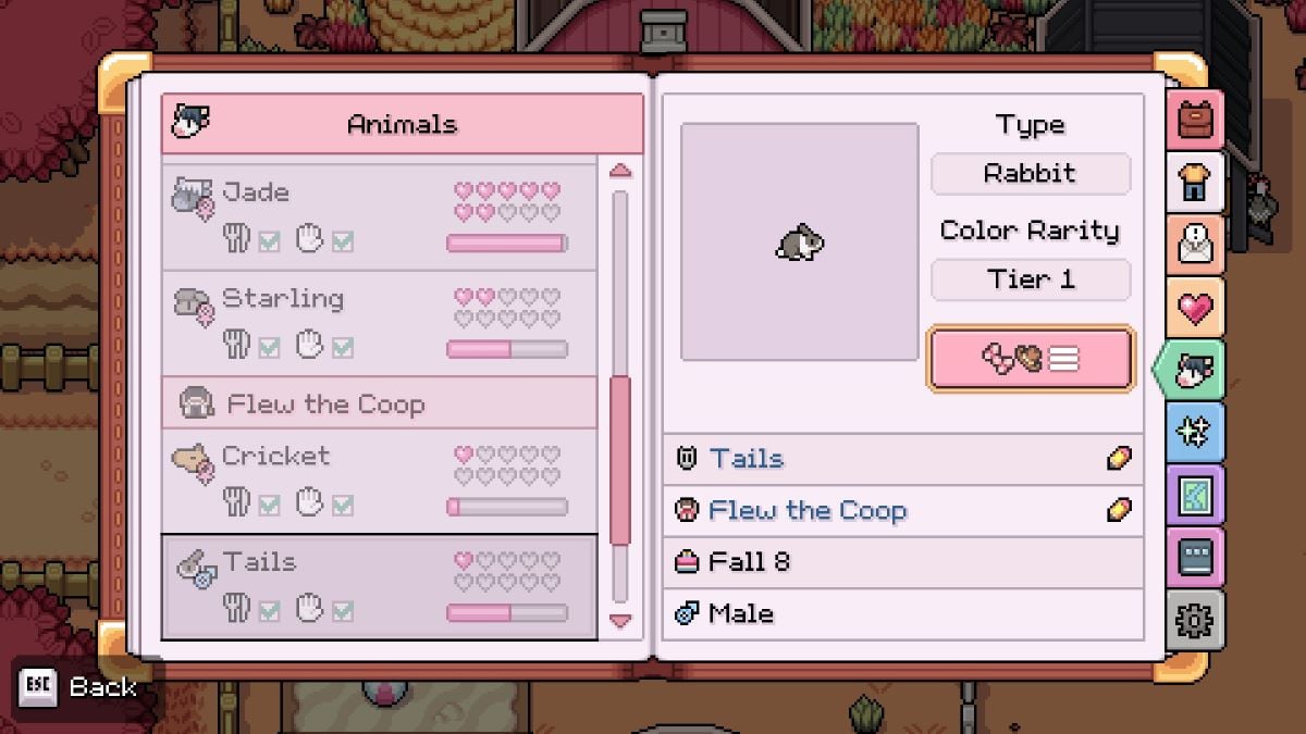 Player's Rabbit profile in Fields of Mistria