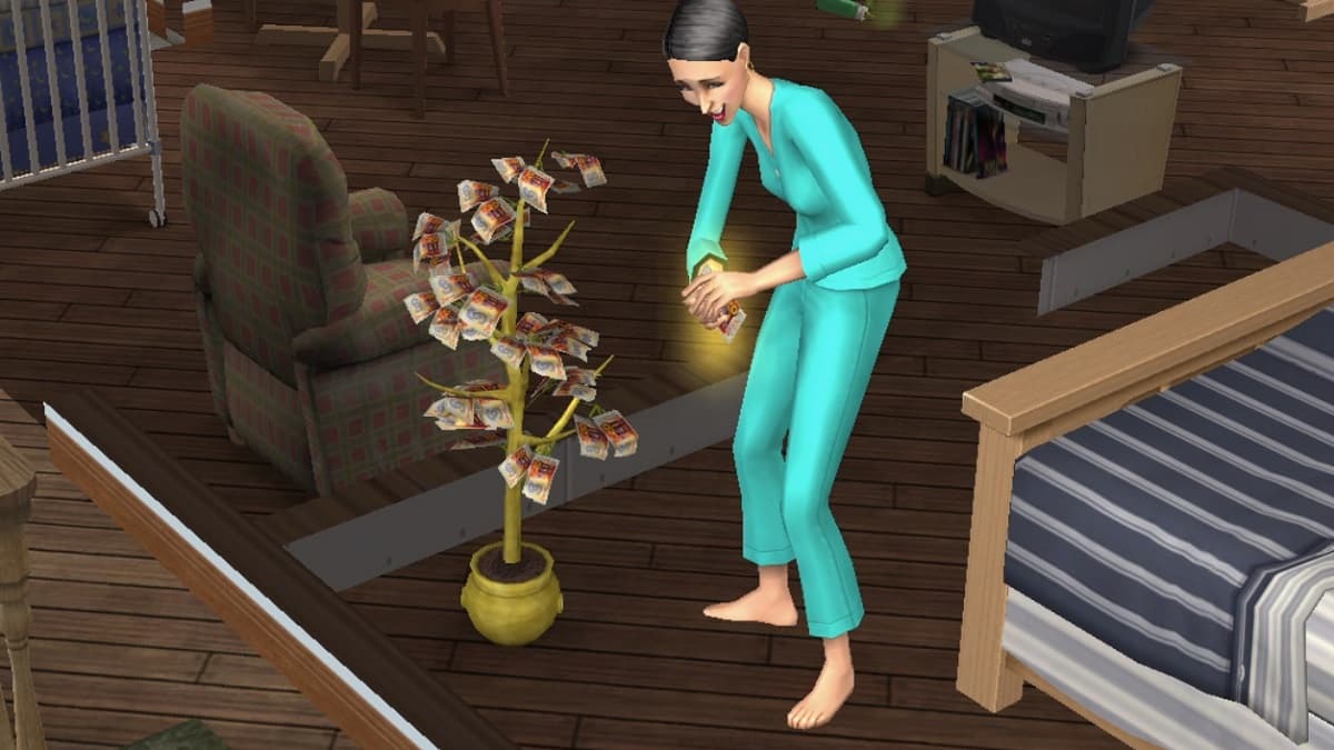 Harvesting from a Money Tree in the Sims 2