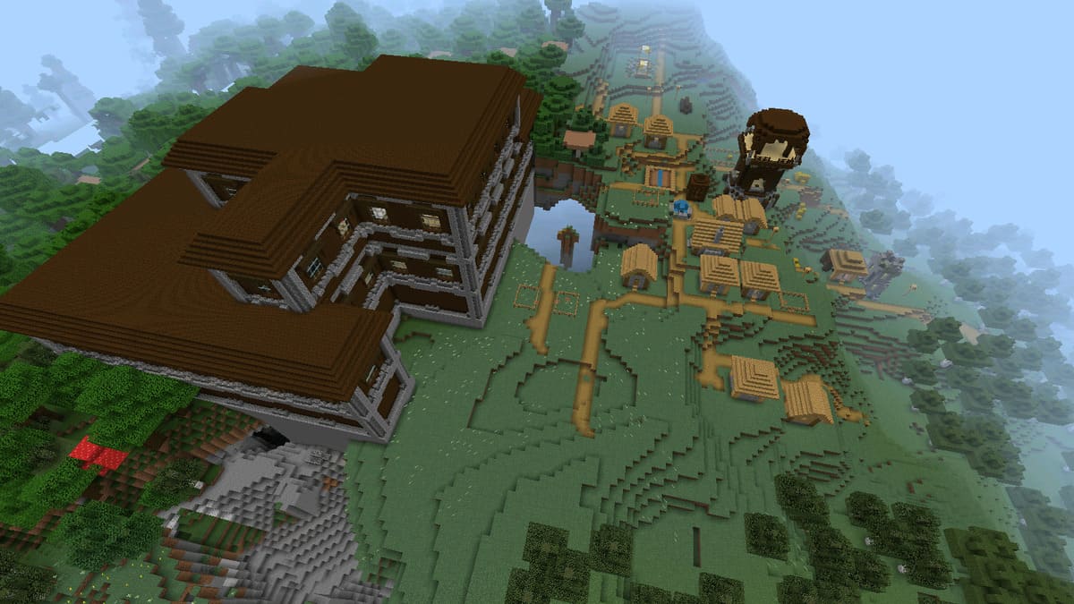 Woodland mansion and village in Minecraft