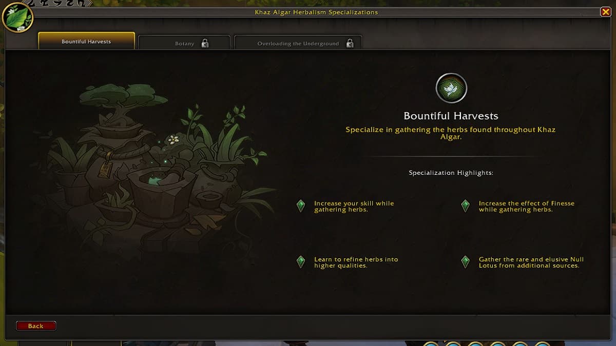 Bountiful Harvest herbalism specialization in wow the war within