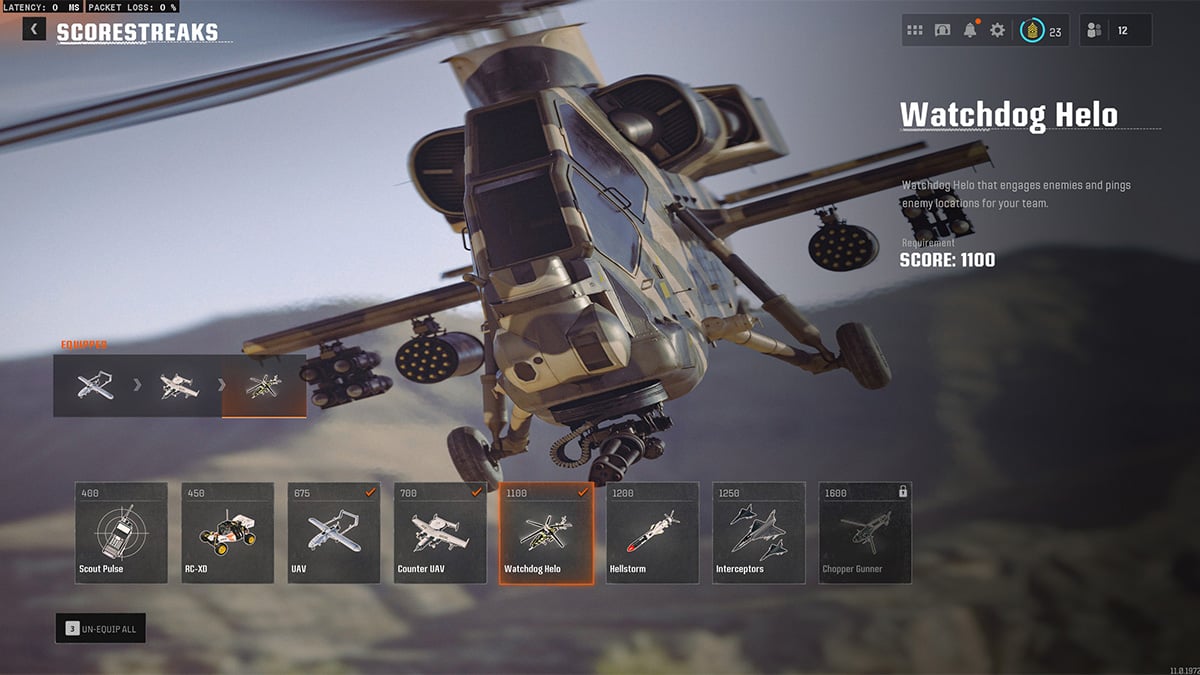 The select screen for the Black Ops 6 scorestreak Watchdog Helo