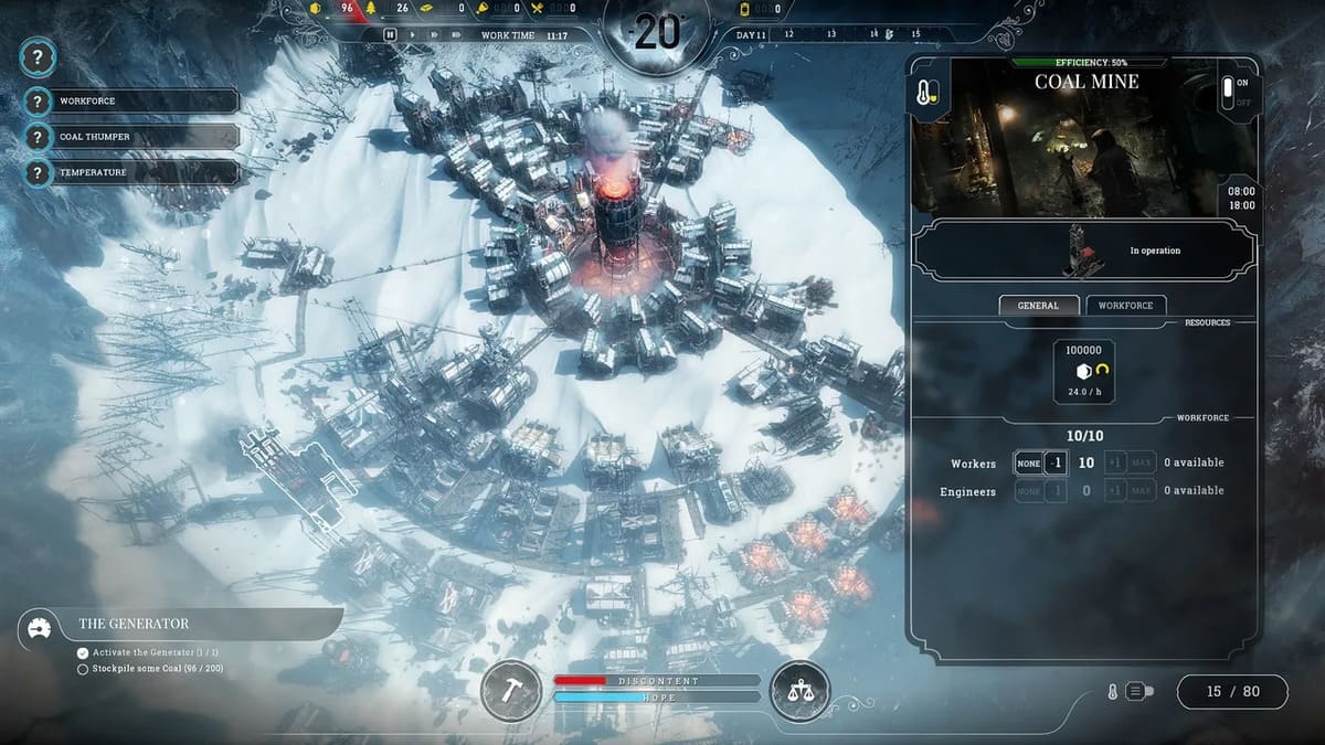 Coal mining using thumpers in Frostpunk