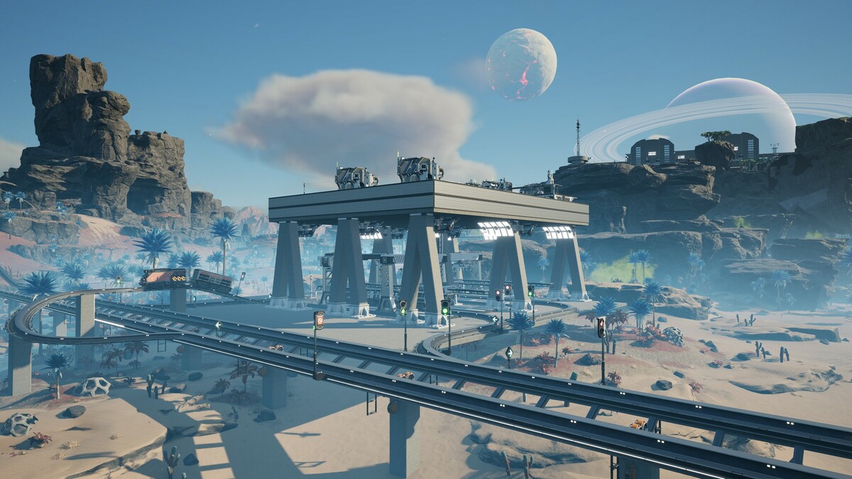 Trainway tracks in Satisfactory game