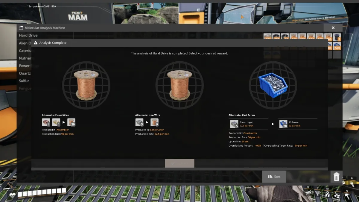 Satisfactory Hard Drive analysis cast screw reward