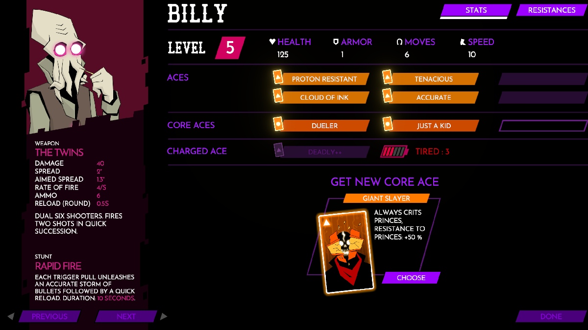 Wild Bastards billy the squid core ace upgrade card on character screen