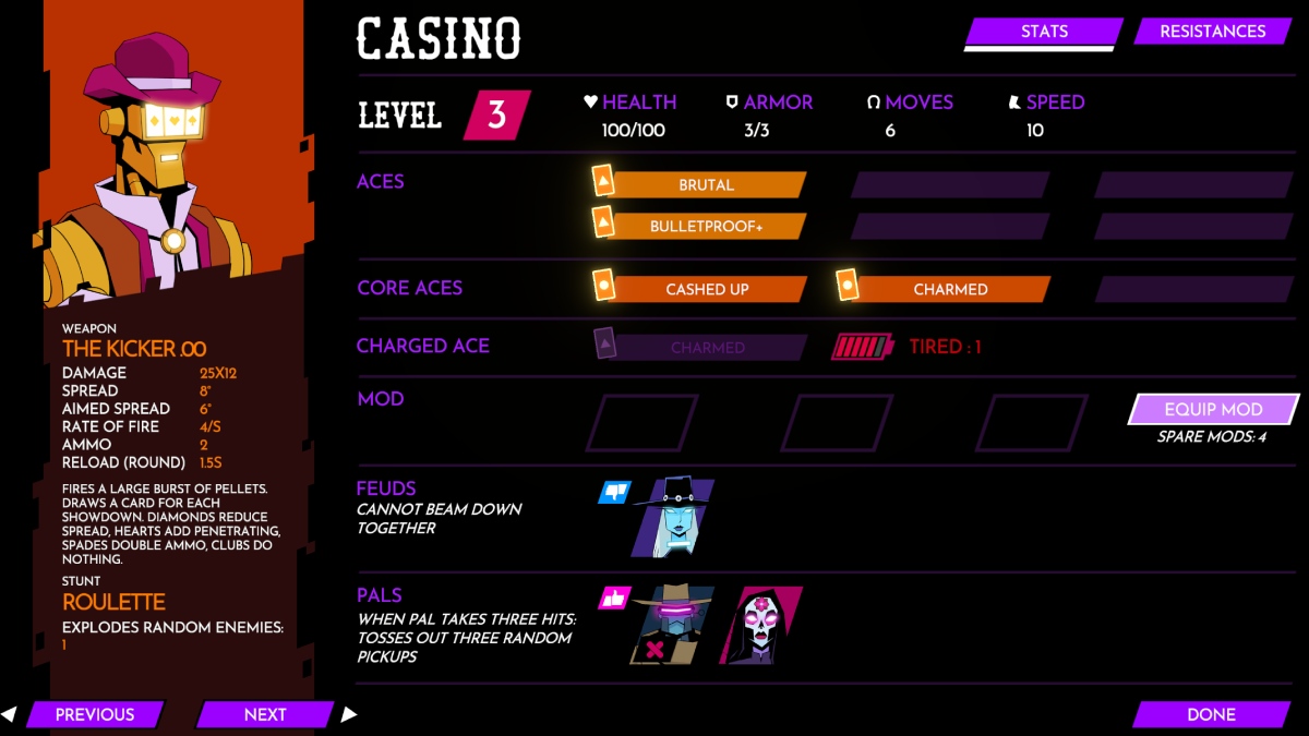 Wild Bastards Casino character screen