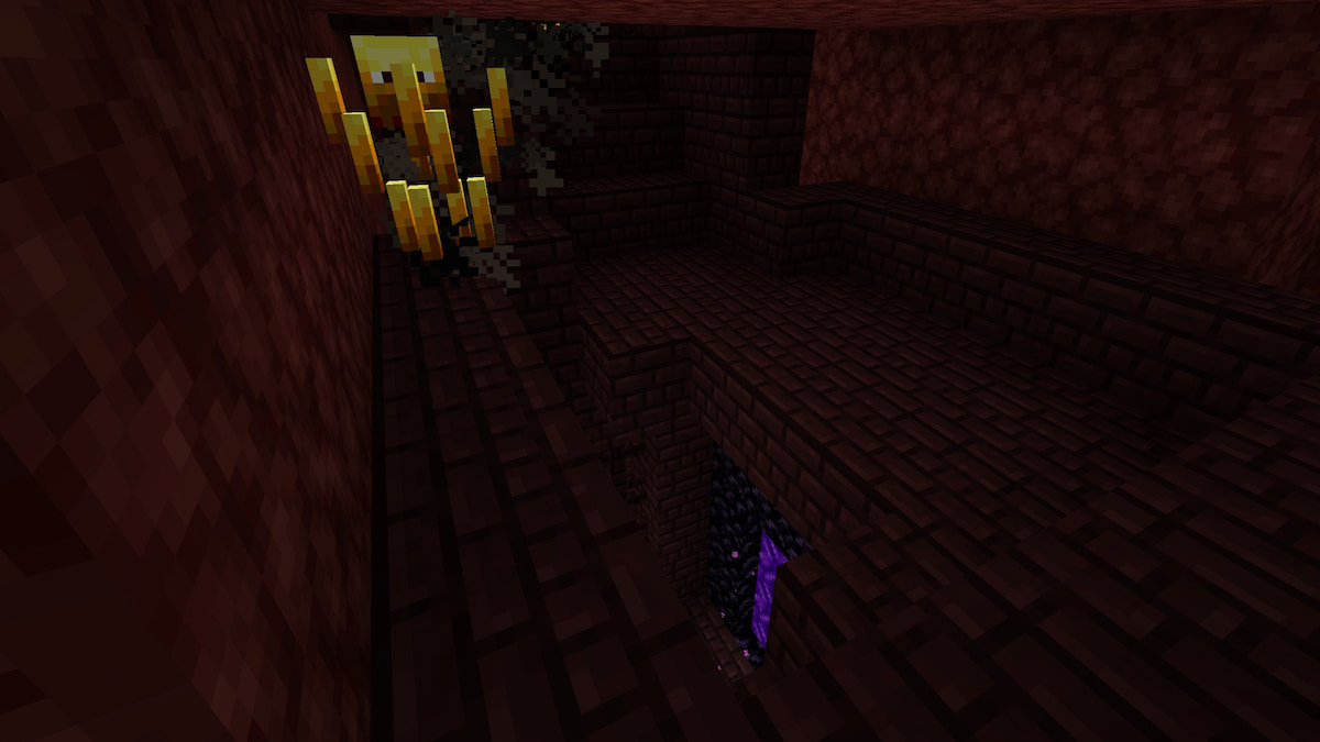 A Nether Portal appearing beneath a Blaze spawner in Minecraft