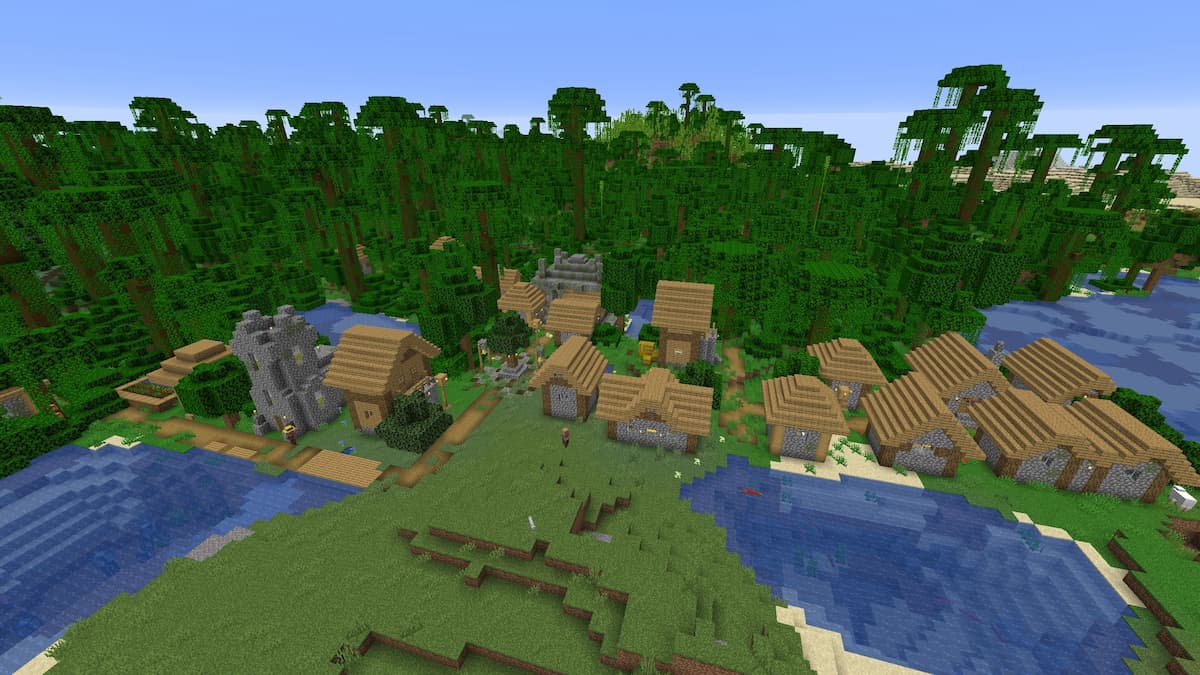 A Jungle Temple in a Minecraft Plains Village