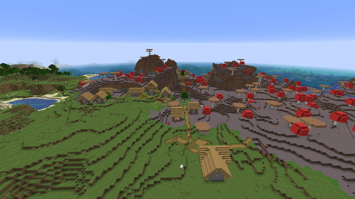 A Plains Village in a Minecraft Mushroom Fields biome