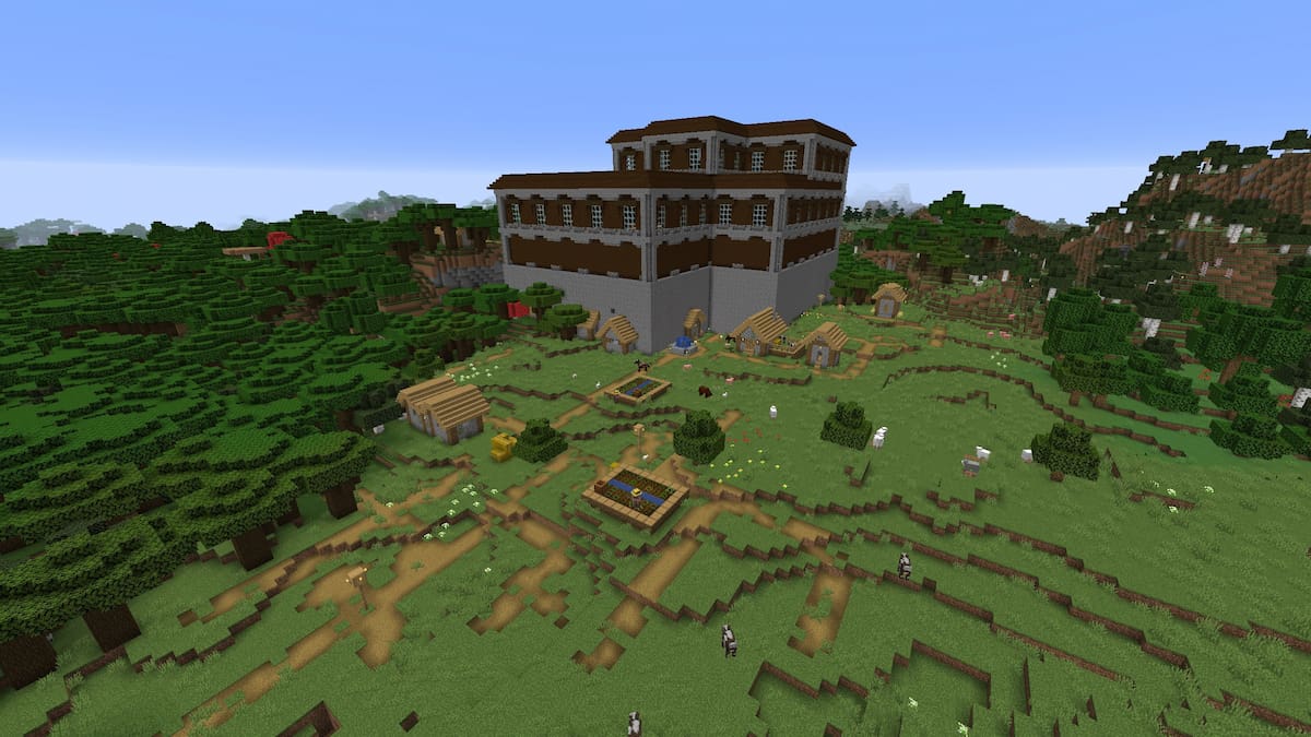 A Plains Village generated inside of a Woodland Mansion in Minecraft