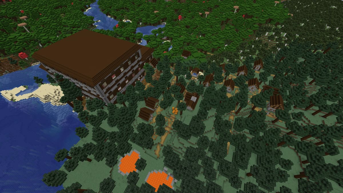 A Taiga Village next to a Woodland Mansion in Minecraft