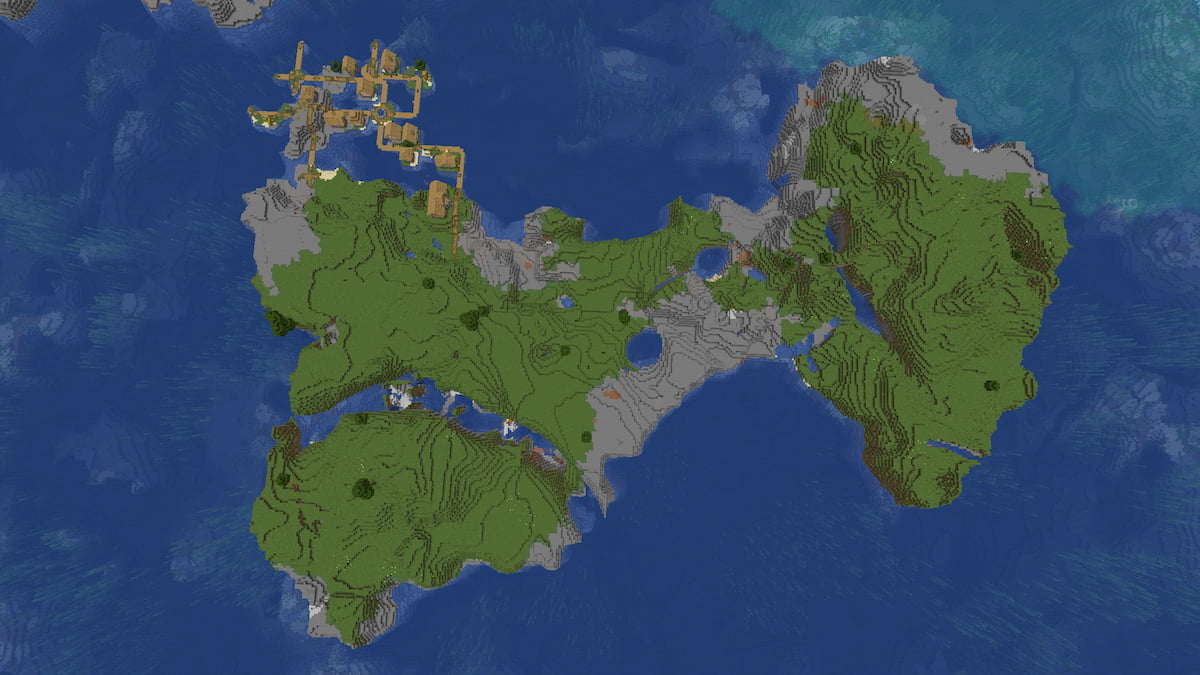 A Minecraft island made up of Stony Shores and Plains biome