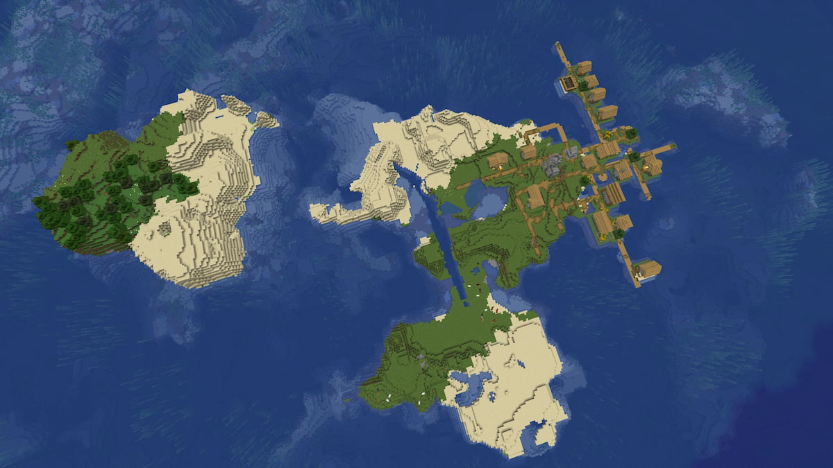 A set of two small Minecraft islands with a Plains Village