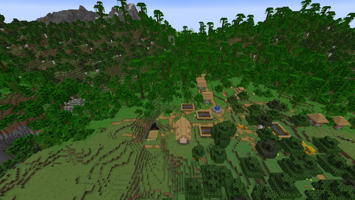 Two Jungle Temples next to a Plains Village in Minecraft