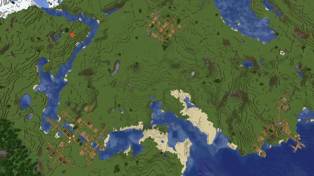 A Minecraft seed with three Plains Villages around Spawn