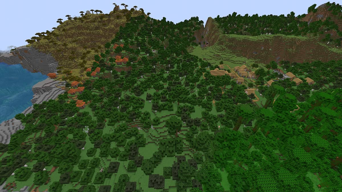 A Savanna and a Plains Minecraft village by a Jungle