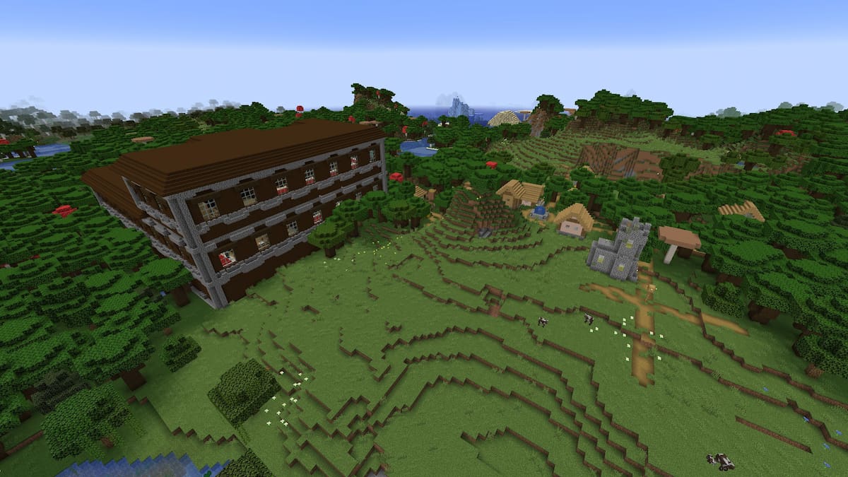 A Minecraft Woodland Mansion with a Plains Village