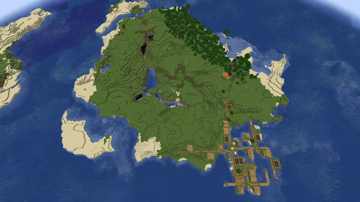 A large Minecraft Plains on an island with a Plains Village