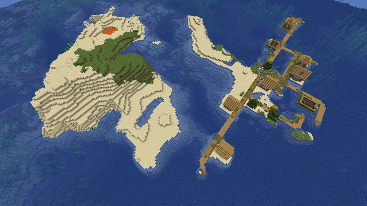 A small Beach island with a Minecraft Plains Village