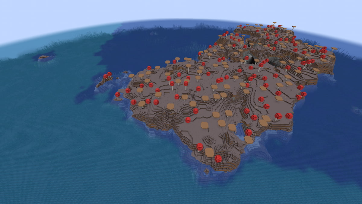 A Minecraft seed with multiple Mushroom Islands and Ocean Monuments