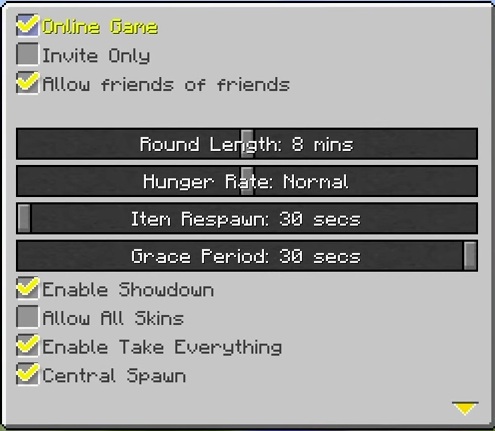 Minecraft battle menu options