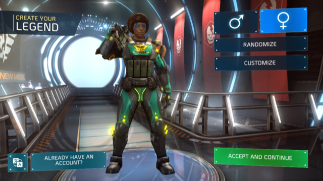 character creation screen in Shadowgun Legends