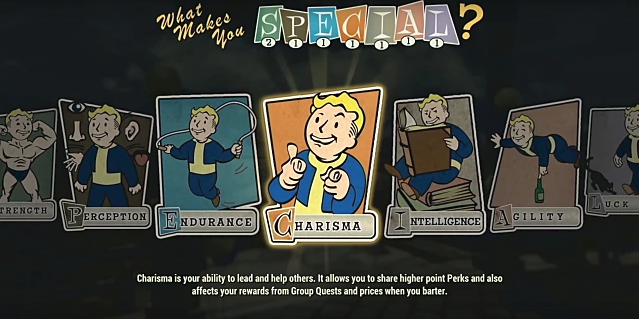 A charisma perk card with vault boy giving pistol fingers