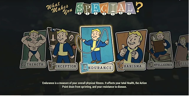 An endurance perk card with vault boy jumping rope