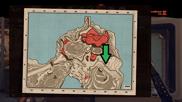 A map of Karl's Bay showing the location of Fia's bunker.