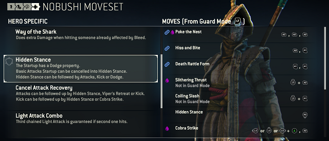 for honor nobushi moves