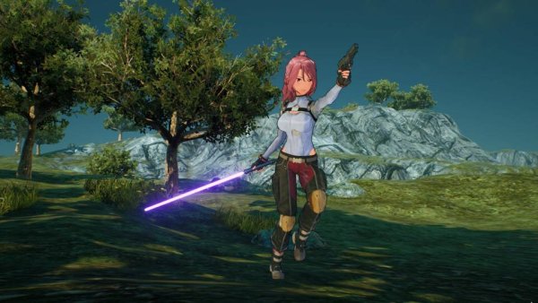 A Sword Art Online Fatal Bullet main character dual wielding weapons