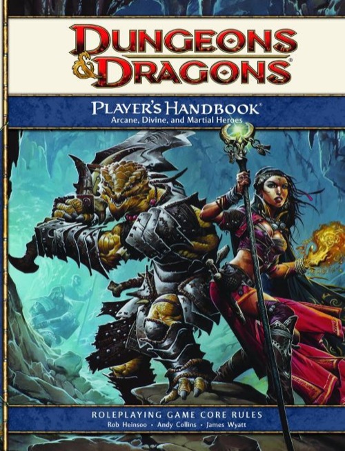 A D&D rulebook with typical RPG artwork